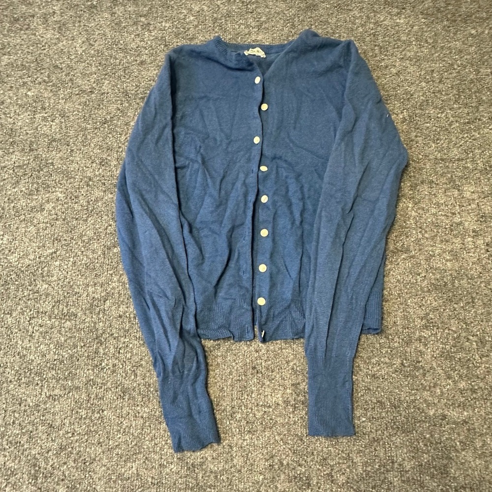 Neiman Marcus Cardigan Womens Size S Blue Cashmere Crew Neck Long Sleeve Classic